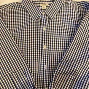 LL Bean Navy and White Check Shirt, 3/4 Sleeves, Wrinkle Free